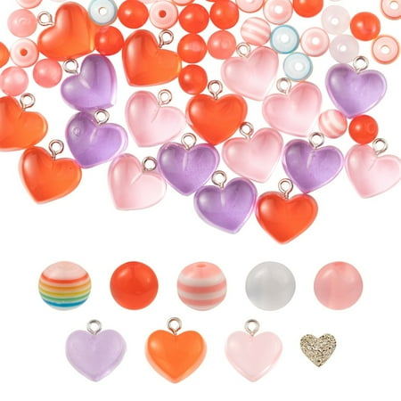 1Set DIY Jewelry Making Kits Including Round Striped Imitation Cat Eye Heart Imitation Druzy Gemstone Resin Beads 156pcs/set