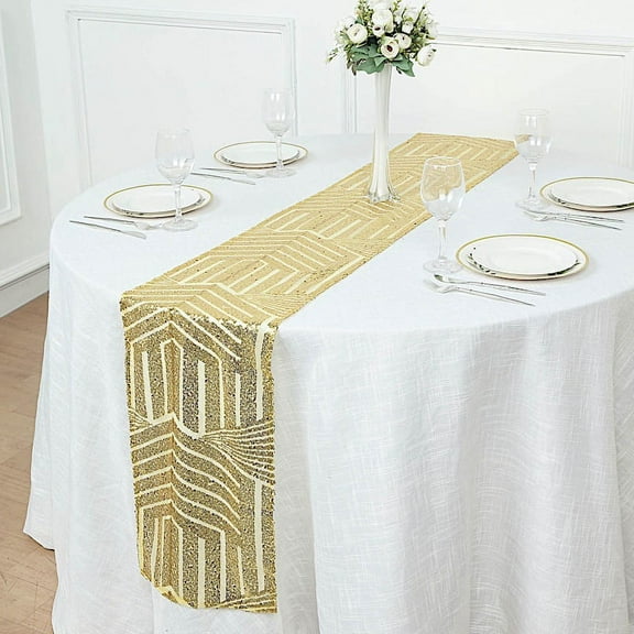 BalsaCircle 12x108" Gold Sequined Geometric Design Tulle Table Runner Party Events Reception Decorations Supplies
