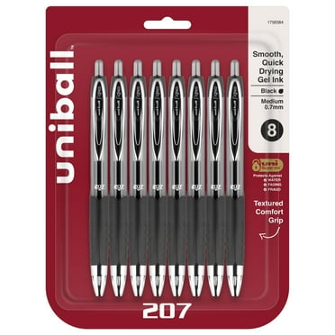 Uniball 207 Retractable Gel Pens, Medium Point (0.7mm), Black Ink, 8 Count
