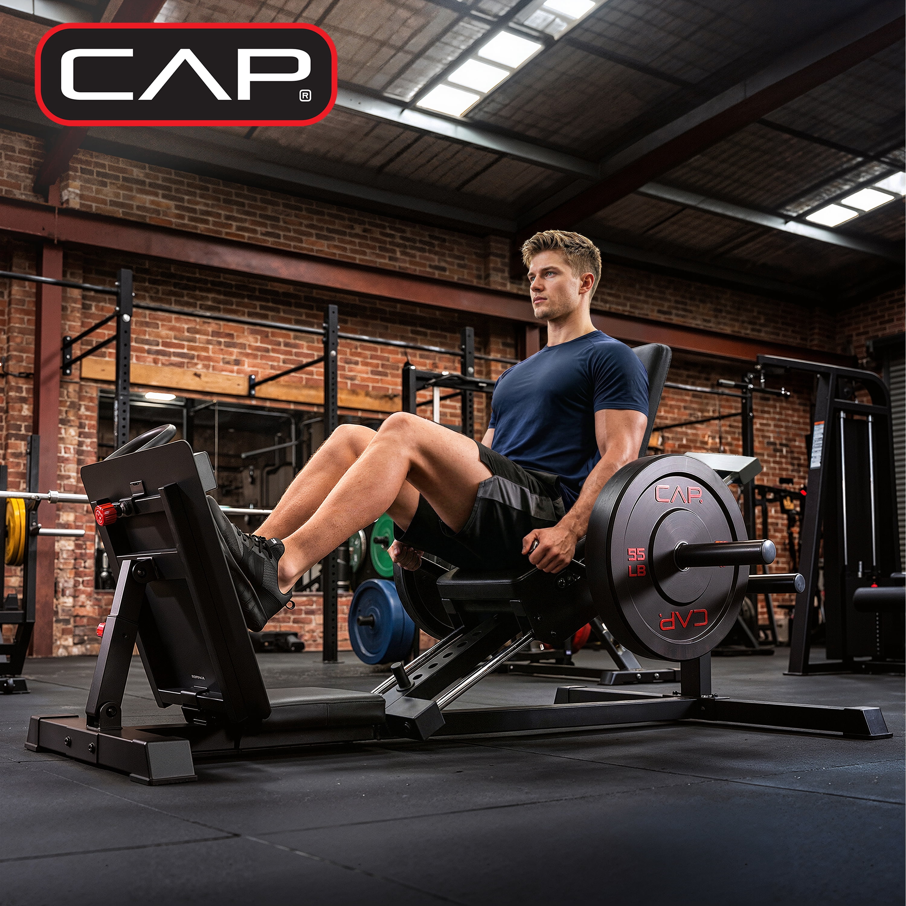 CAP Barbell 2-in-1 Leg Press & Hack Squat Machine, Plate-Loaded Lower Body Strength Trainer with Adjustable Footplate & Back Pad, Olympic Weight Plate Compatible