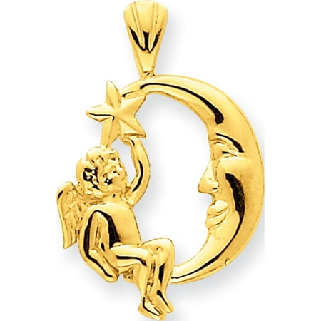 9 Moons Jewelry Leslies Fine Jewelry Designer 14k Yellow Gold Angel, Moon & Star (15x22mm) Pendant Gift ()