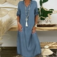 thumbnail image 5 of HEVIRGO Women Half Sleeve Side Slitting Hem V-neck Loose Long Denim Dress Streetwear for Daily Life, 5 of 8