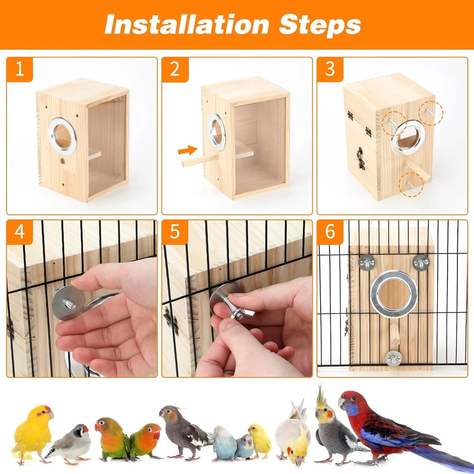 Wooden Bird Nesting Box, Parakeet Breeding Box with Transparent Viewing Window, Bird House for Cage for Budgie, Lovebird, Finch, Cockatiel, Pet Bird Supplies D