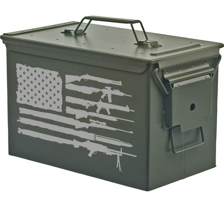 Steel Ammo Can Storage Box Ammunition Case American Gun Flag (50cal Green)