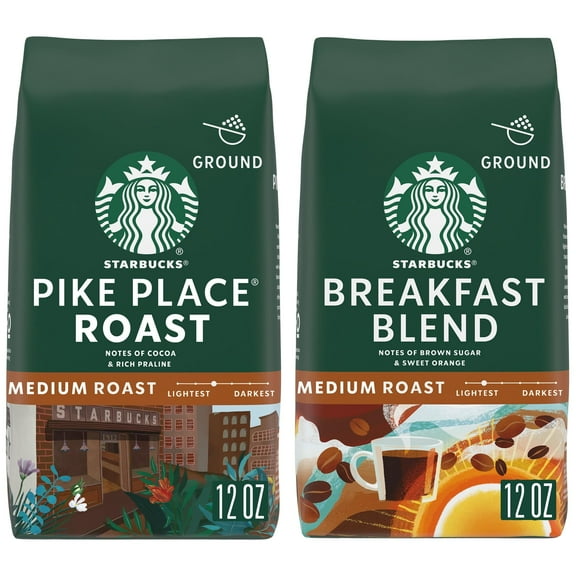 Starbucks Medium Roast Ground Coffee, Variety Pack, 2 Pike Place Roast, 1 Breakfast Blend, 36 oz