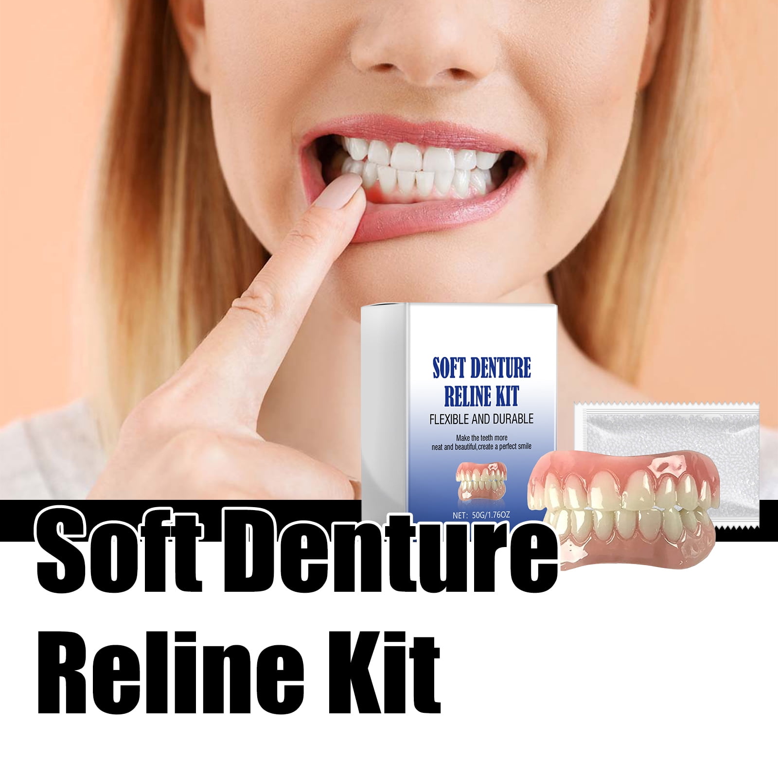 Alvantor Soft Denture Reline Kit with Interdental Fillings and Braces for Upper Lower Teeth