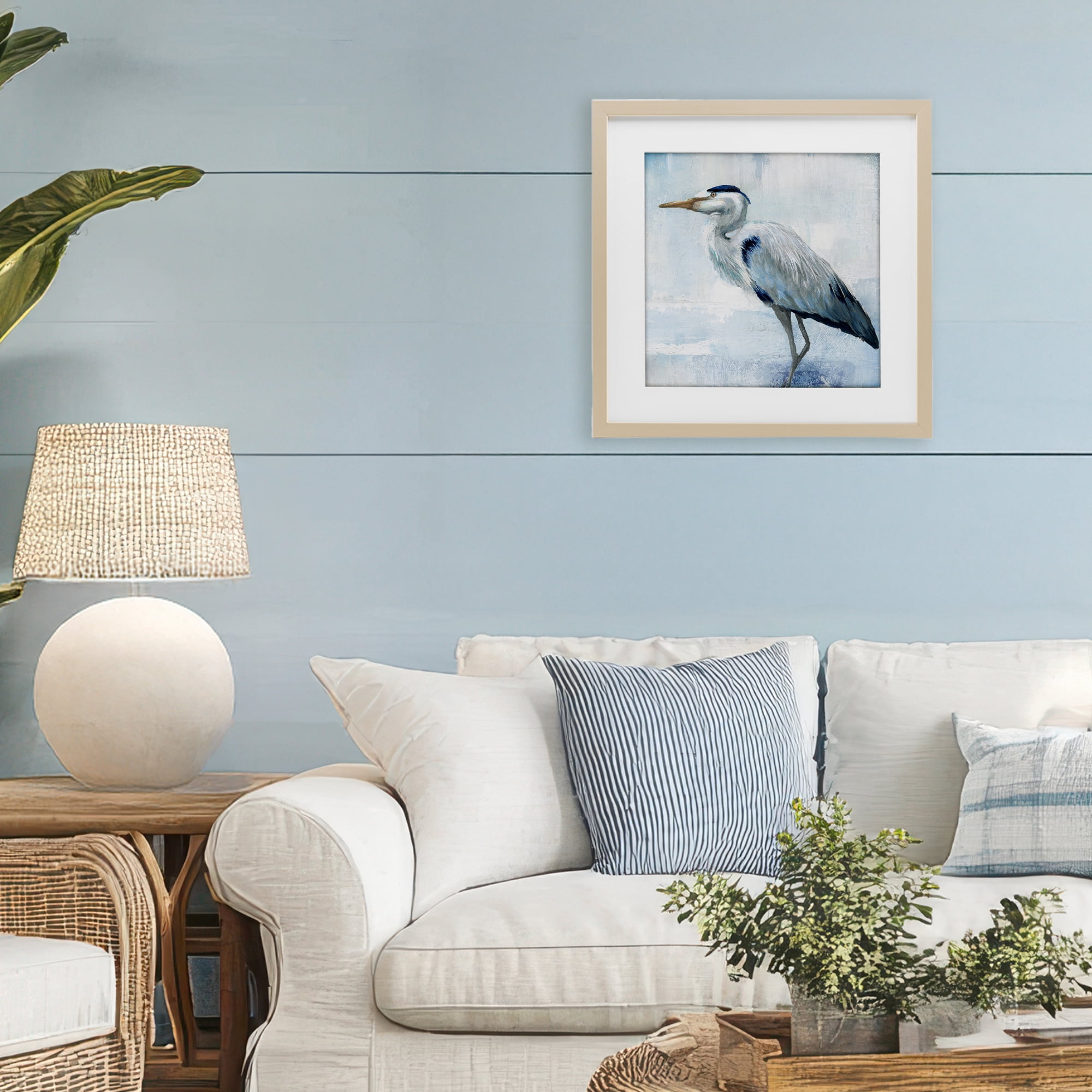 Stupell Industries Faded Blue Heron Birch Framed Print Under Glass, design by Nan