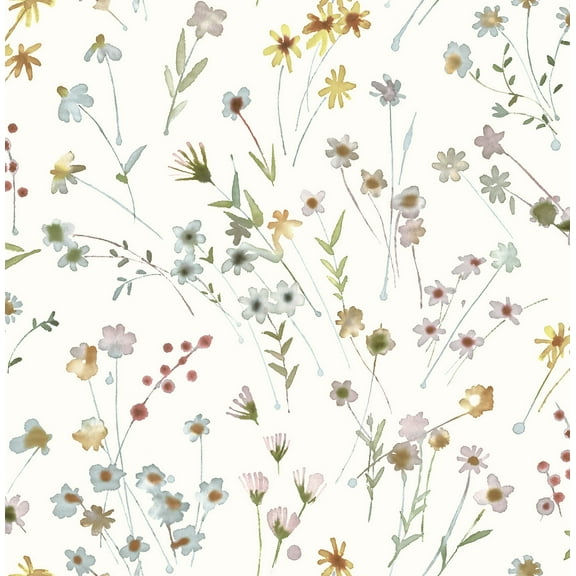 Advantage Heidi Yellow Watercolor Florals Wallpaper