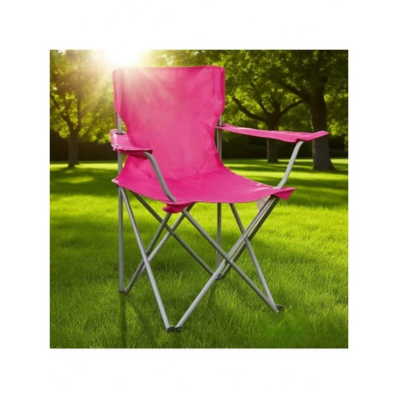 Purple Quad Folding Camp Chair with Cup Holder - Portable Steel Frame Outdoor Seat (Breathable, Foldable with Carry Bag for Camping/Beach/BBQs)