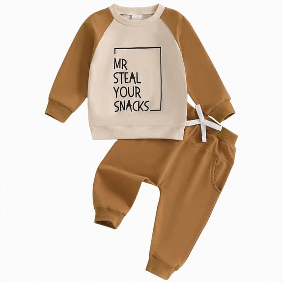 NOLDARES Toddler Baby Boy Clothing Set 2-Piece Funny Graphic Long Sleeve Sweatshirt and Joggers Pants Fall Winter Outfits Clothes(Brown,2-3 Y)