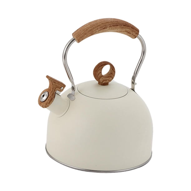 Tetera de acero inoxidable de 2,5 l con silbato para estufa halógena blanco beige