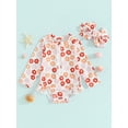 thumbnail image 3 of Musuos Toddler Girls Rash Guard Bathing Suit 6 12 18 24M 3 4Y Watermelon/Daisy Print Long Sleeve Ruffled Zipper Cute Swimsuits, 3 of 10