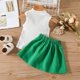 thumbnail image 2 of Gibobby Conjunto de 2 uds de Lana Camiseta sin mangas para niñas pequeñas, Tops, faldas con tirantes, vestido a cuadros, 2 uds., conjunto de ropa de princesa(Verde, 3-4 Años), 2 of 5