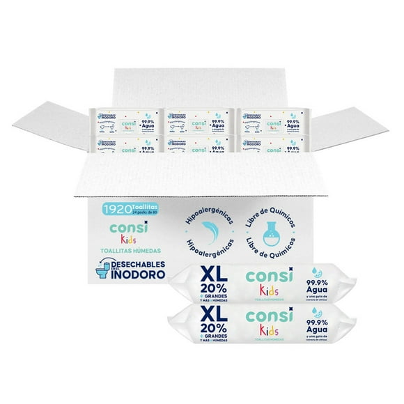 Toallitas Humedas para Niños Consi Kids 24 paquetes con 80 toallitas c/u (1,920 toallitas en total)