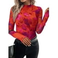 thumbnail image 3 of PRETTYGARDEN Womens Long Sleeve Going Out Tops Fall Mesh Floral Blouses Slim Fitted Shirts Date Night Outfits, 3 of 10