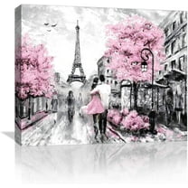 Paris Eiffel Tower Wall Decor for Bedroom Canvas Wall Art Pink Paris Girls Room Wall Decor Bathroom Painting Pictures Framed Modern Black and White Artwork for Walls Home Wall Decoration Size 12x15