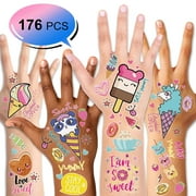 176Pcs Sweet Candy Temporary Tattoos for Kids, Lollipop Ice Cream Waterproof Fake Tattoos Stickers for Birthday Summer Beach Party Favors Supplies