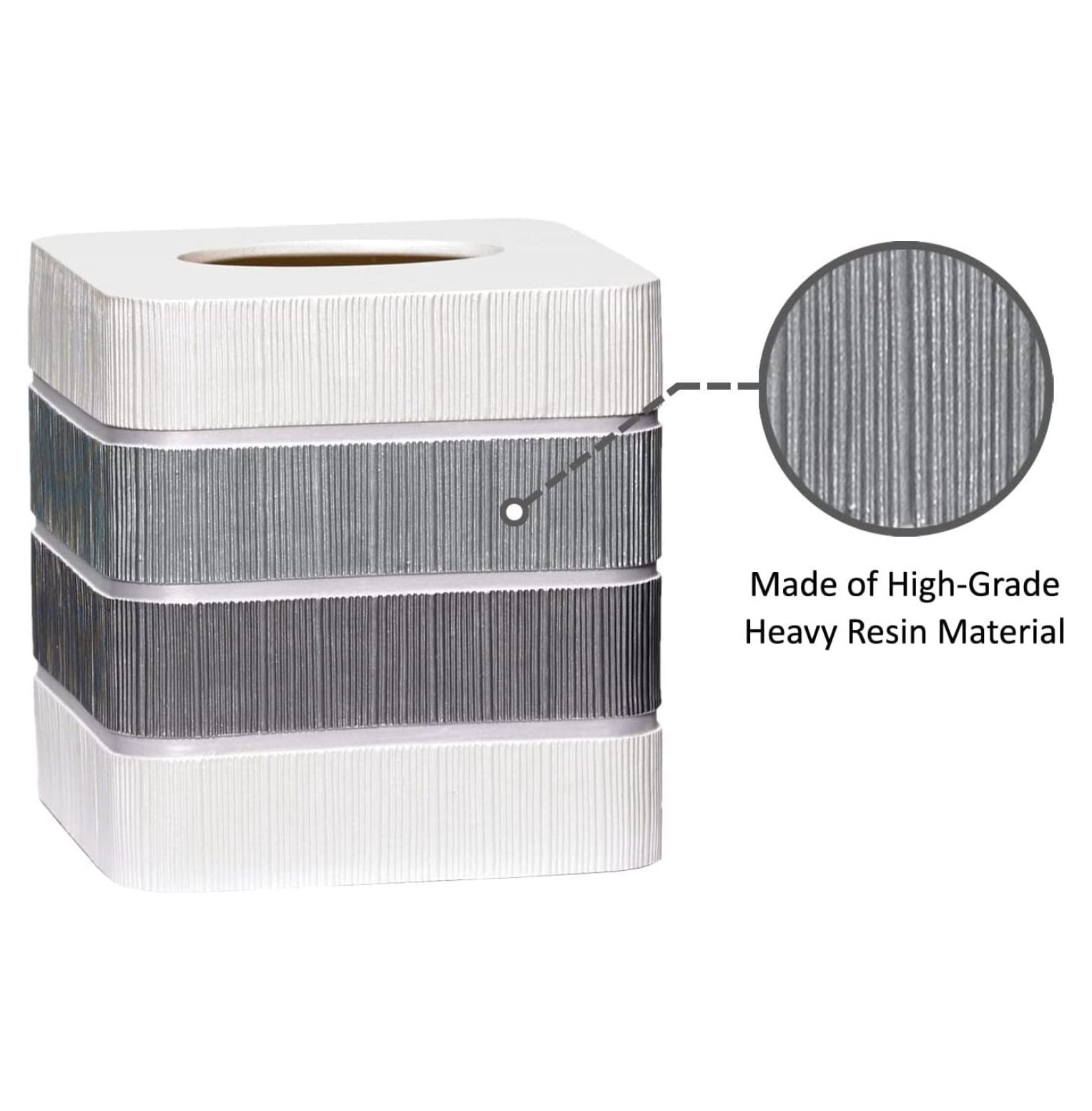 2pc Modern Line Stylish Bath Accessories Set Waste Basket & Square Tissue Box Cover Classic Contemporary Decorative Beautiful Designs Gray Bathroom Decor Set for Home Modern Bath Set
