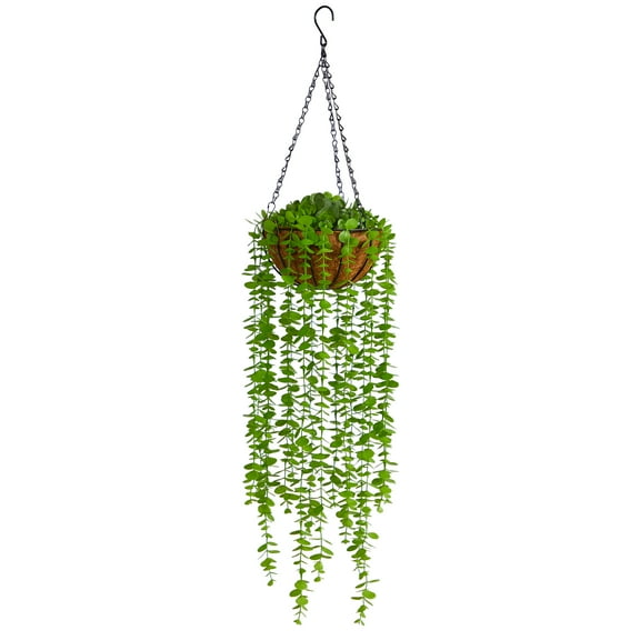 Nearly Natural 3' Eucalyptus Artificial Plant in Hanging Basket, Green