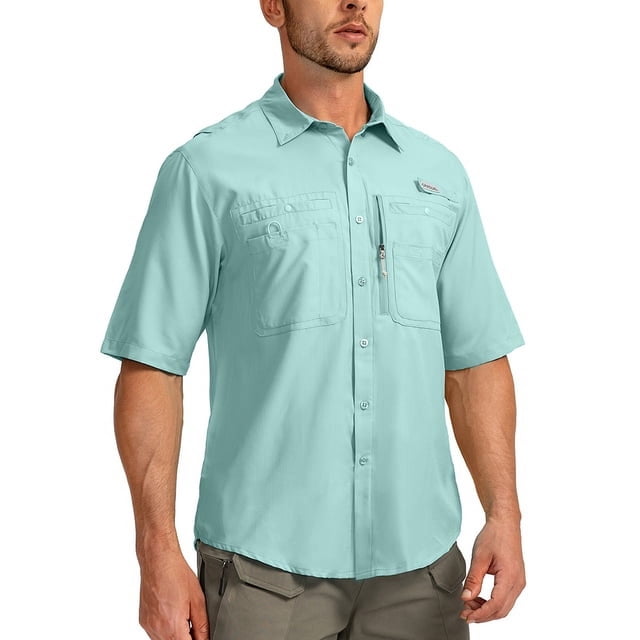 CHUANK Chemises de Pêche à Manches Courtes pour Hommes Légères UPF 50+ Protection Solaire SPF Pêche Randonnée Course