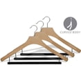 thumbnail image 3 of Deluxe Wooden Coat Hanger w/ Velvet Bar, Natural Finish w/ Chrome Swivel Hook, Box of 12 Large Wood Jacket & Suit Top Hangers 18 inches long by 2 inches wide by International Hanger, 3 of 3