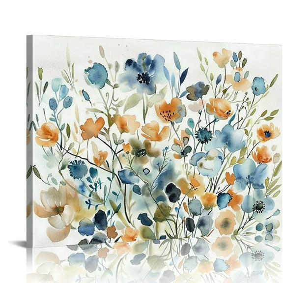 YILUYINQING Blue Orange Floral Canvas Print Wall Art Ready To Hang 16x12in