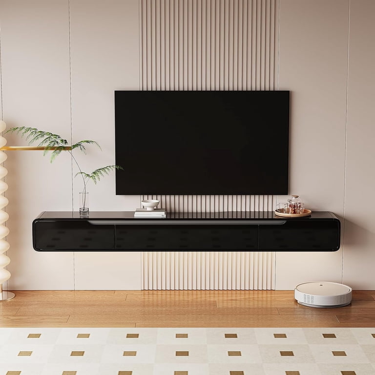 FloatiCasa 86-Inch High Gloss Floating TV Stand, Wall-Mounted