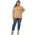 thumbnail image 3 of DARING DIVA Plus Size Long Sleeve V Neck Knit Pullover Sweater 2X Khaki, 3 of 5