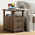 thumbnail image 4 of FAGAGA End Table Set of 2 for Living Room with 2 Drawers, Vintage Sofa Side Table with Charging Station, Wooden Nightstand with Storage for Bedroom, Dorm, Office | Dark Walnut, 4 of 10