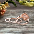thumbnail image 5 of 7mm Cushion Cut Trio Set 10k Rose Gold 3.05 Carat Morganite Wedding Set Engagement Ring Antique Stacking Matching Band Art Deco, 5 of 6