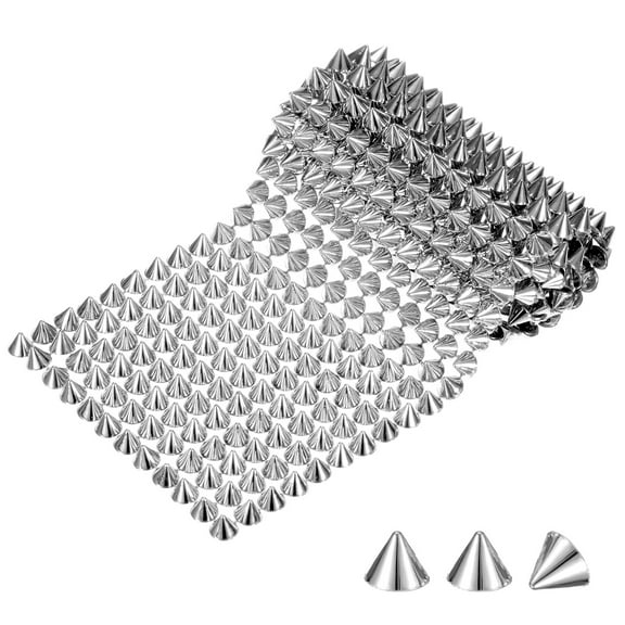 Uxcell 0.5 Yard Sew Stitch on Spikes Stud Cone 12Rows Plastic Silver Spike Rivet for DIY Crafts, Clothing, Bags