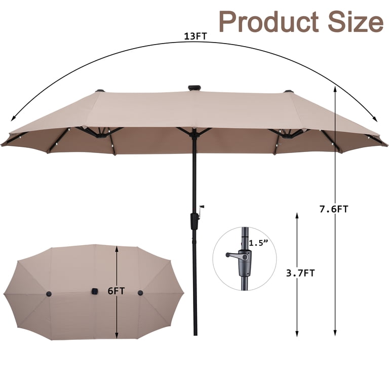 13 foot waterproof patio umbrella Ombrellon 10 X FT Cantilever Outdoor with Led Lights providing ample shade for large patio sets or outdoor spaces 13 ft Large Double-Sided Patio