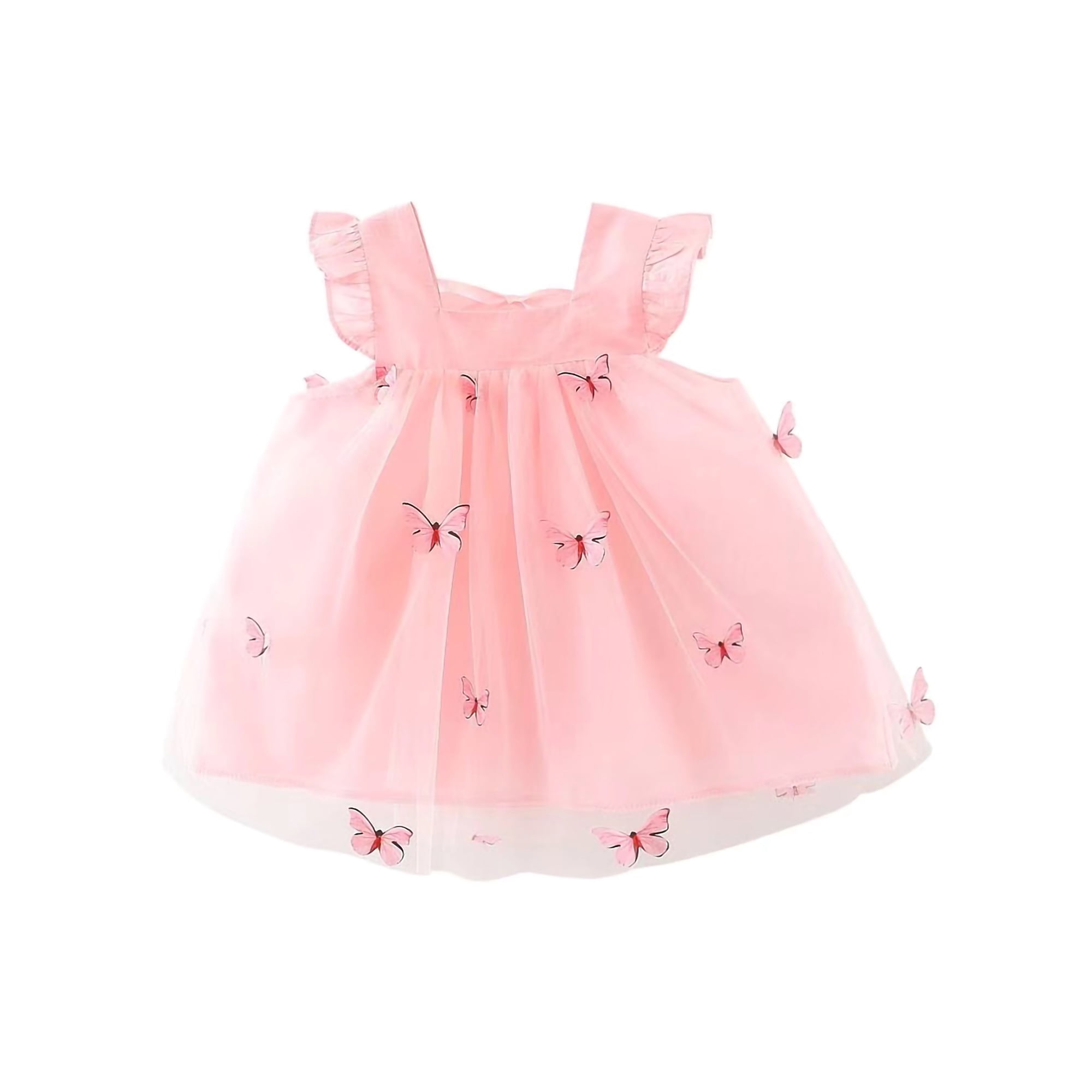 Fortune Infant Baby Girls Tulle Dress Summer Fly Sleeve Butterfly Tutu Dresses Pink