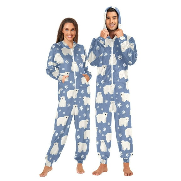 joogoo Bear with Snow Unisex Adults Onesies Pajamas Jumpsuits L
