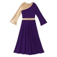 thumbnail image 6 of iixpin Kid Girls Metallic Color Block Liturgical Praise Worship Dance Dress Bell Long Sleeve Lyrical Dancewear Purple 6, 6 of 7