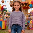 thumbnail image 6 of Bobifish Toddler Boys Tees Classic Stripe Pattern Crew Neck Long Sleeve T-Shirts Soft Fabric Casual Basic Daily Versatile Street Style Outfits,Size 5-6Y, 6 of 6