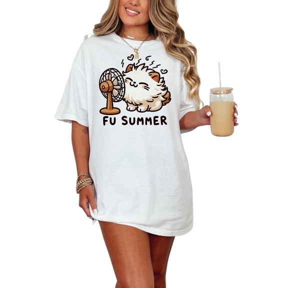 Funny Cat Fan Art T-Shirt, Cute Feline Illustration Tee, FU Summer Graphic Shirt, Adorable Cat Lovers Gift, Humorous Summer T-Shirt, White Comfort Colors T-Shirt, Small