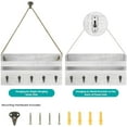 thumbnail image 5 of Wall Mounted Rustic Wood Key Rack Rope Hanger Mail Organizer with 5 Hooks White, 5 of 7