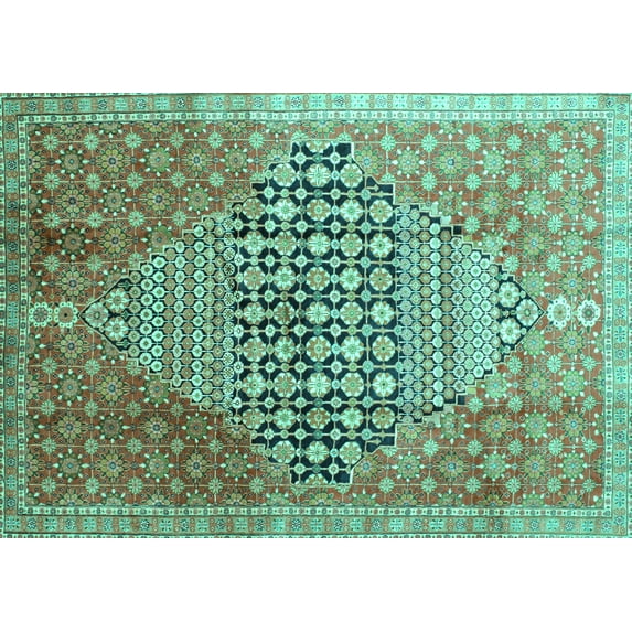 Ahgly Company Machine Washable Indoor Rectangle Persian Turquoise Blue Traditional Area Rugs, 8' x 10'