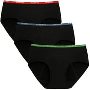 INNERSY Girl's Period Underwear Cotton Menstrual Panties for First Period Starter 3-Pack (8-10 Years,Colorful Waistband)