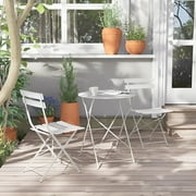 Grand Patio Metal 3-Piece Folding Bistro Table and Chairs Set, Outdoor Patio Dining Furniture for Small Spaces, Balcony, White