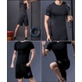 thumbnail image 4 of Men'S Compression Shirt Short Sleeve Sports T-Shirt Set Training Shirt Elastic Quick-Drying Running Shirt Include Base Layers Tops+Loose Fitting Short black 3XL, 4 of 6