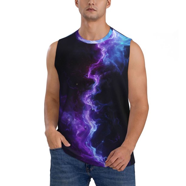 Balery Purple And Blue Nebula Camisetas sin mangas para hombre, absorbe la humedad y protege contra el mal olor.-3X-Large