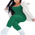 thumbnail image 3 of Women Long Jumpsuit Solid Color Long Sleeve U Neck Slim Bodysuit, 3 of 7