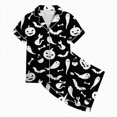 thumbnail image 4 of TOWED22 Big Kids Unisex Halloween Pjs Set Girls Boys Silk Pajama Sets Satin Clasic Sleepwear 2-13T Fall Winter 2 Pieces Button Down Nighty(Black,10-11 Y), 4 of 5