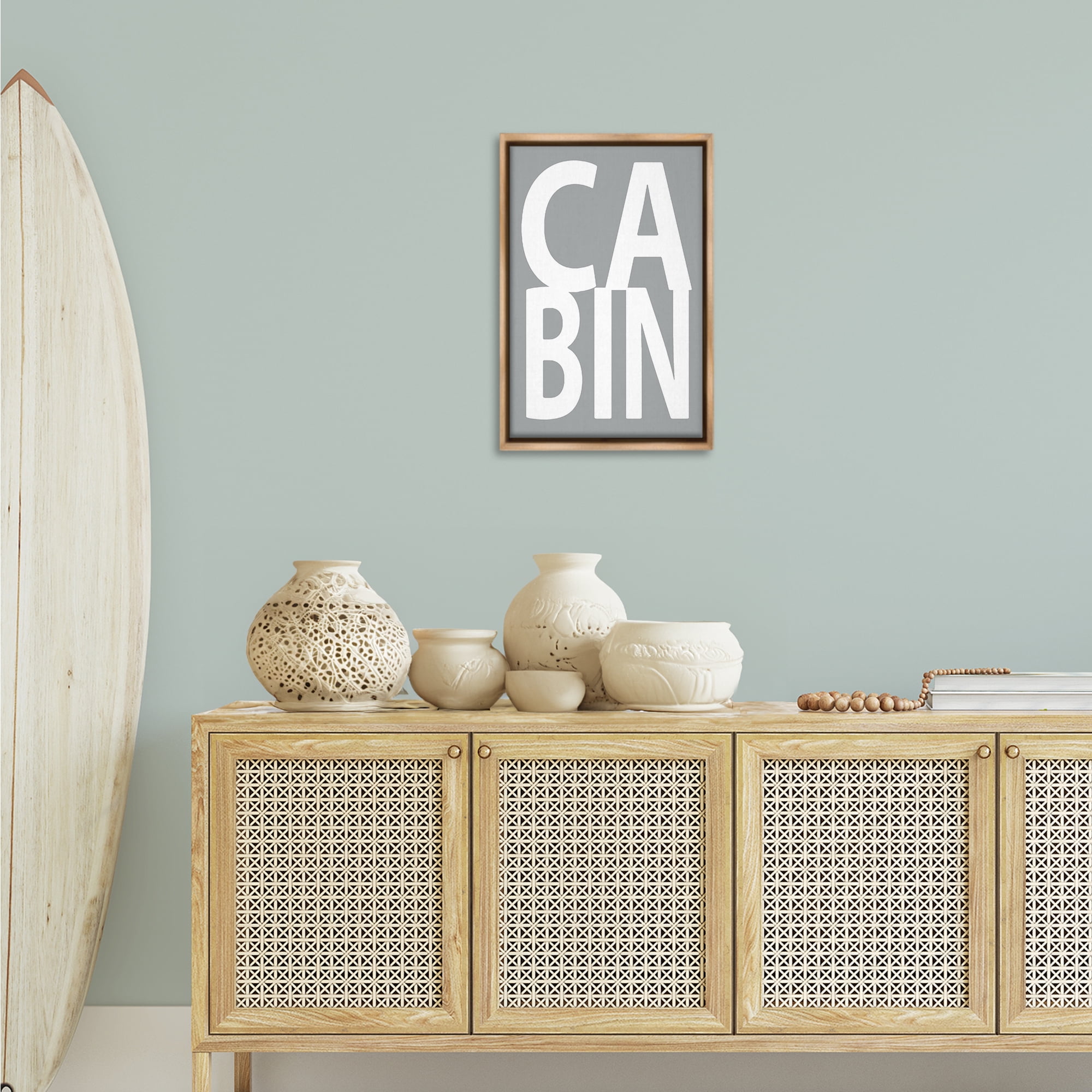 Stupell Industries Cabin Word on Grey Typography Painting Brown Floater Framed Art Print Wall Art, 17 x 25