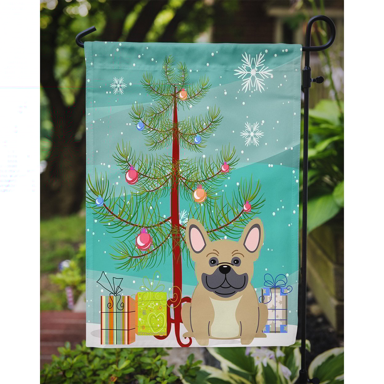 thumbnail image 3 of Caroline's Treasures BB4135GF Merry Christmas Tree French Bulldog Cream Flag Garden Size , Small, multicolor, 3 of 3