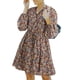 thumbnail image 1 of Vestido de gasa rojo para mujer, talle alto, detalle de botones, cuello alto, mangas largas y estampado floral de moda, talla S, 1 of 5