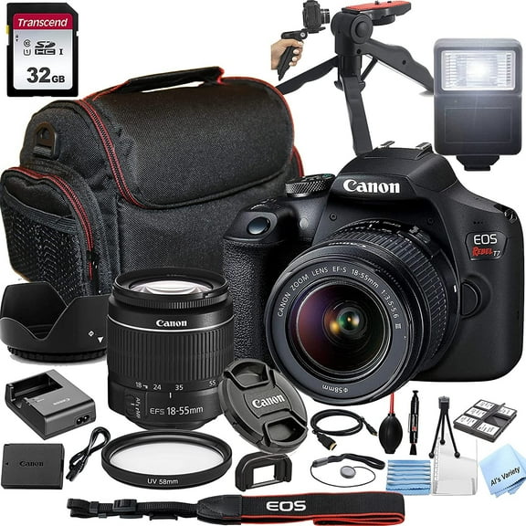 Canon EOS Rebel T7 DSLR Camera with 18-55mm f/3.5-5.6 Zoom Lens,32GB Memory, Case,Tripod w/Hand Grip and More28pc Bundle