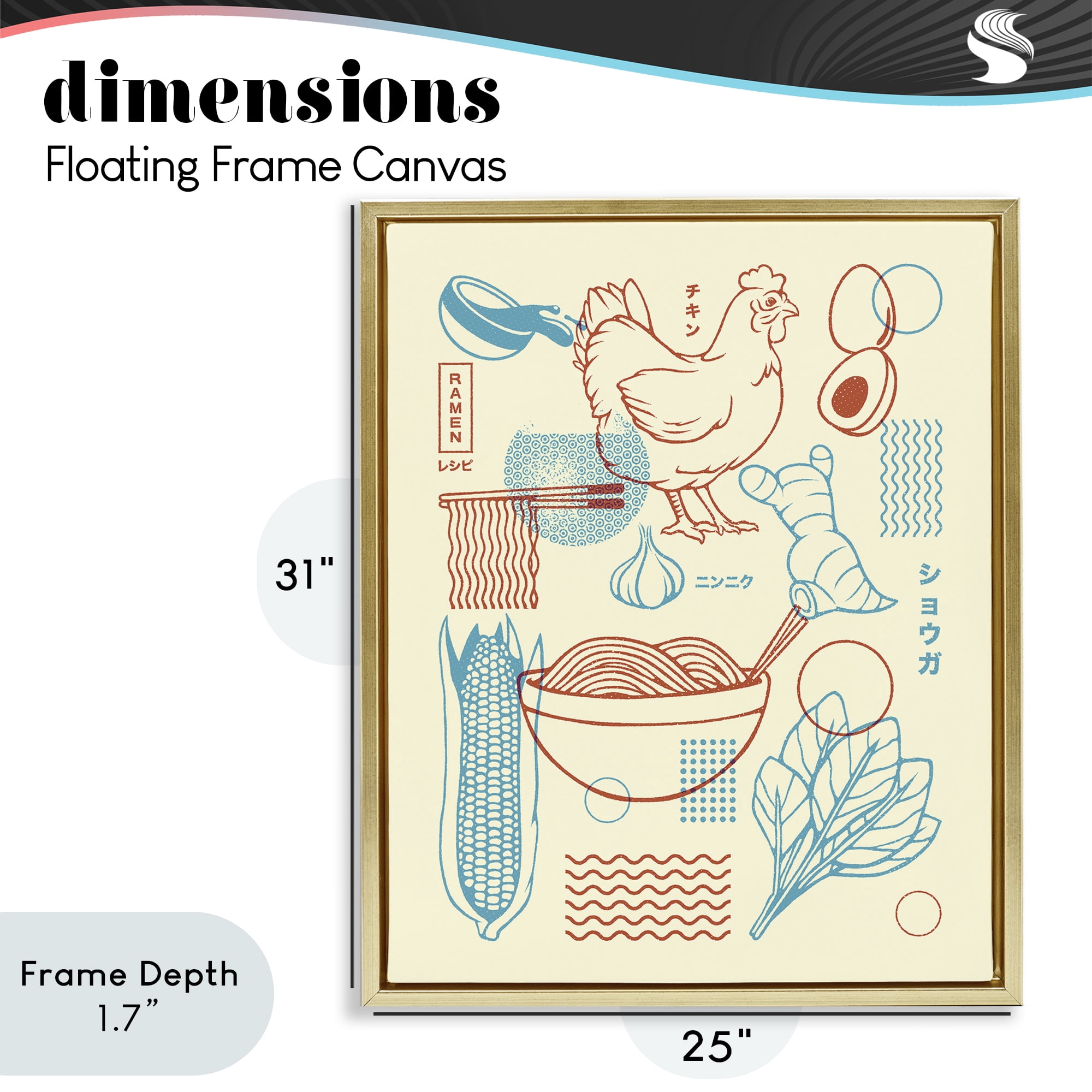 Stupell Industries Minimalist Ramen Ingredients Gold Framed Floater Canvas Wall Art, design by Tobe Fonseca